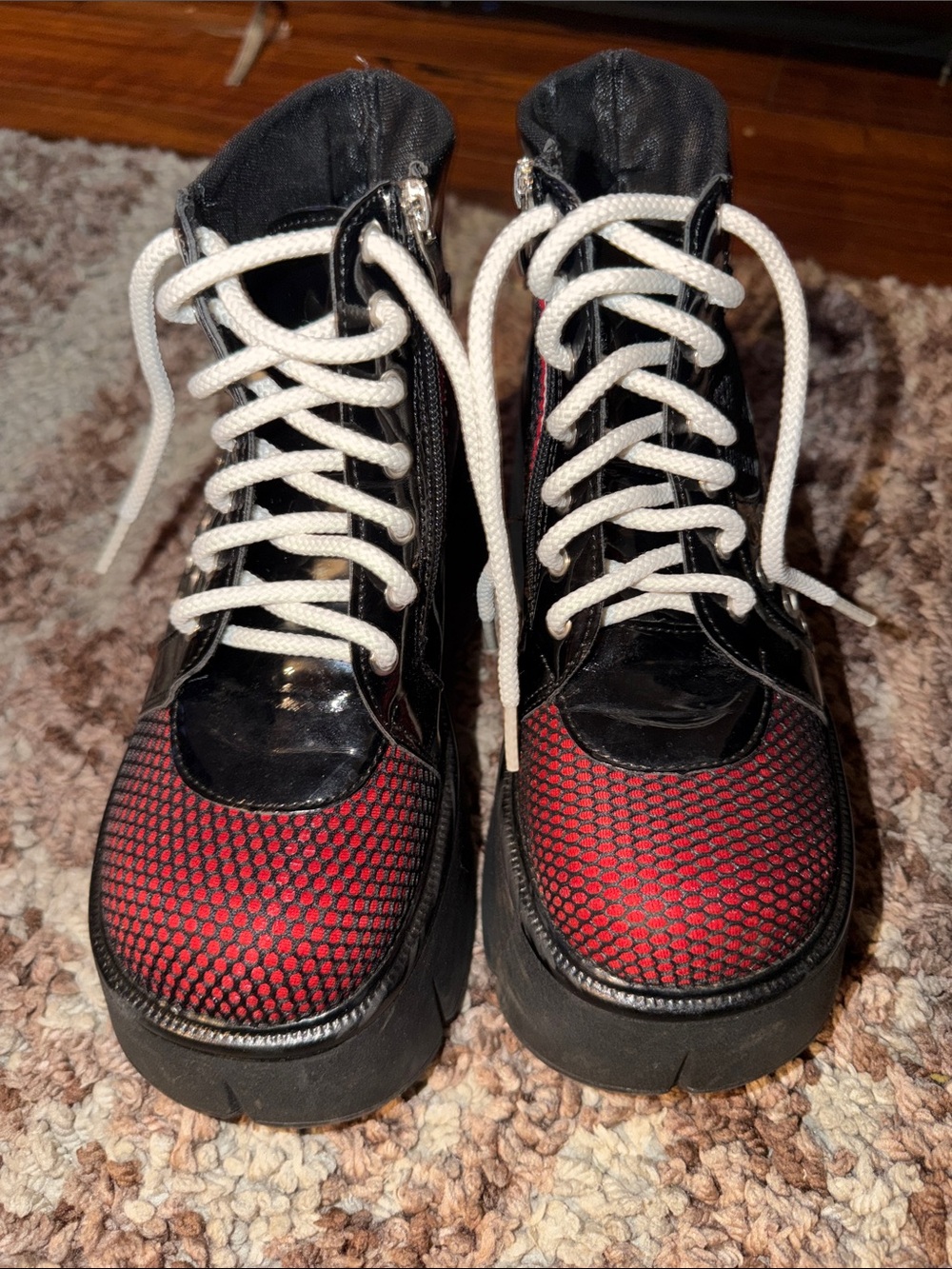 Gothic Black and Red Lace-Up Platform Boots